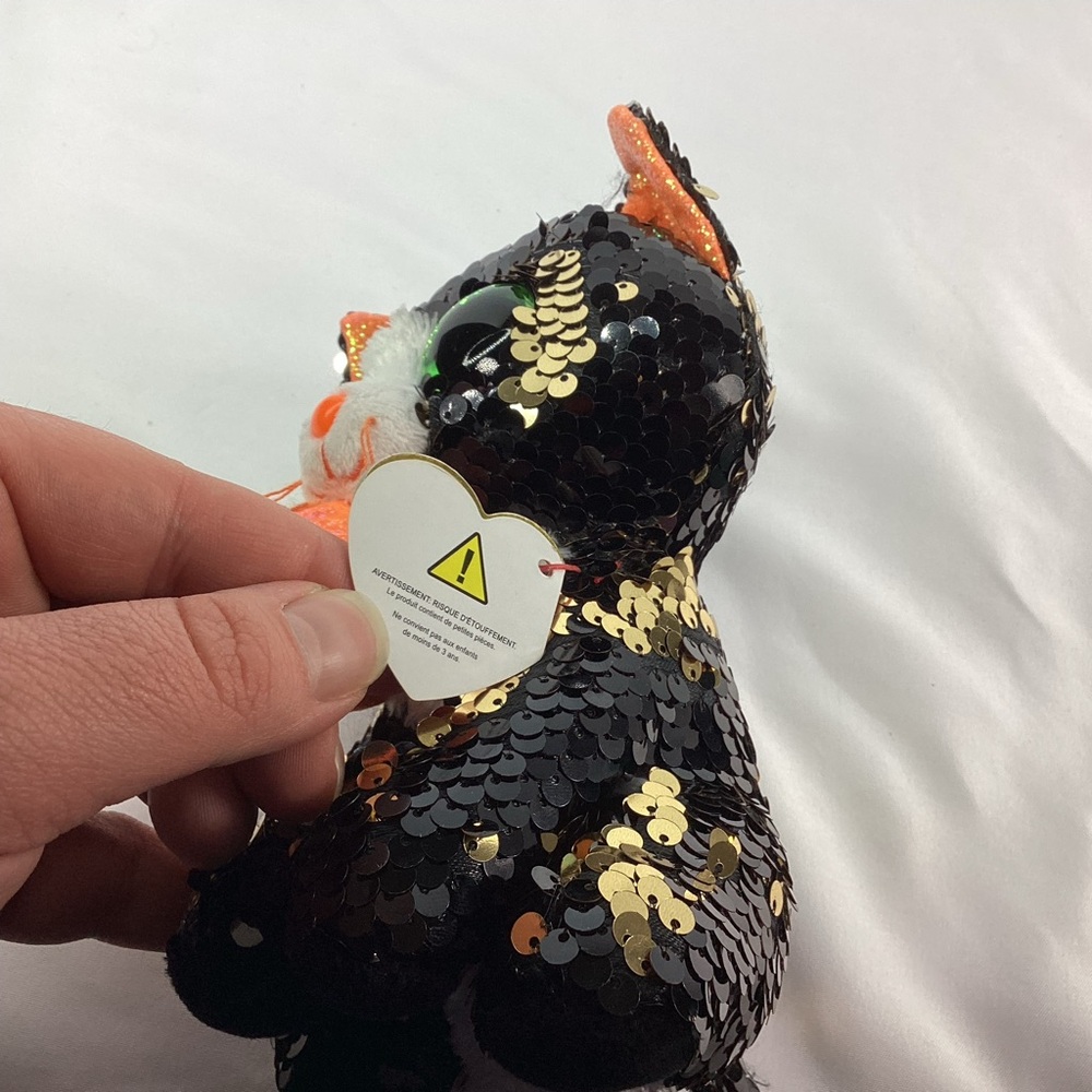 Ty Flippables Plush Jinx Black Cat Pumpkin 6” Halloween Sequins Stuffed Animal - Picture 9 of 11